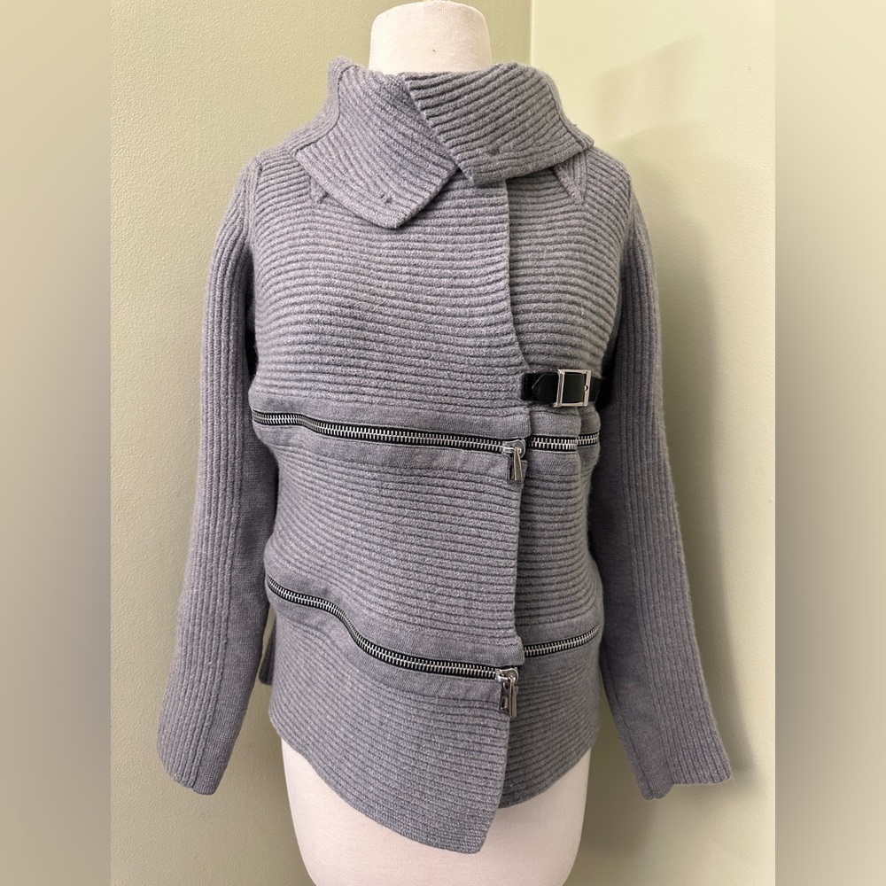 👚Barbara Bui Tricot Zippers Knit Cardigan/sweater Belts Grey 100% Wool si… - Picture 13 of 16